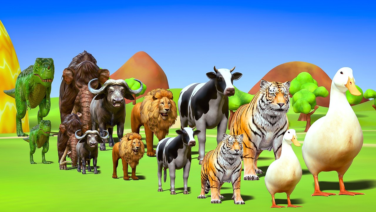 Long Slide Game with Colourful Duck Cow Tiger Gorilla Dog Elephant 3d Animal Game Funny 3d Animals