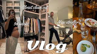 DAY IN THE LIFE: Closet Organization, Unbox our stroller, Dinner date, 34 weeks pregnant!