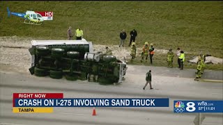 Crash involving 2 overturned vehicles causes major delays on I-275 in Tampa