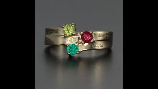 Three Stone Engraved Mothers Ring