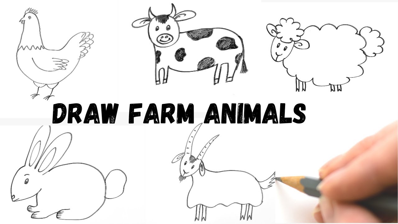 How to draw animals | Follow along drawing for kids | Farm animal ...