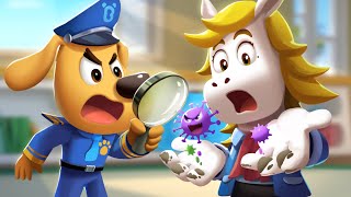 Wash Your Hands Before Eating Healthy Habits Kids Cartoon Sheriff Labrador