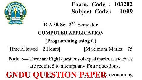 Gndu BA / Bsc 2nd Semester Computer Application Question Paper || Ba / Bsc 2nd Semester Paper