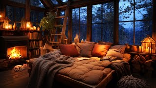 Thunderstorm with Lightning, Rain on Window and Gentle Crackling Fire in a Cozy Bedroom Ambience screenshot 2