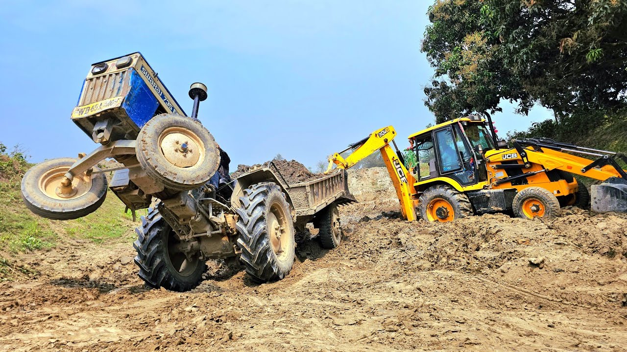 Jcb 3dx Plus Backhoe Machine And Sonalika Tractor Stuck in Mud Swaraj 744 Fe Tractor