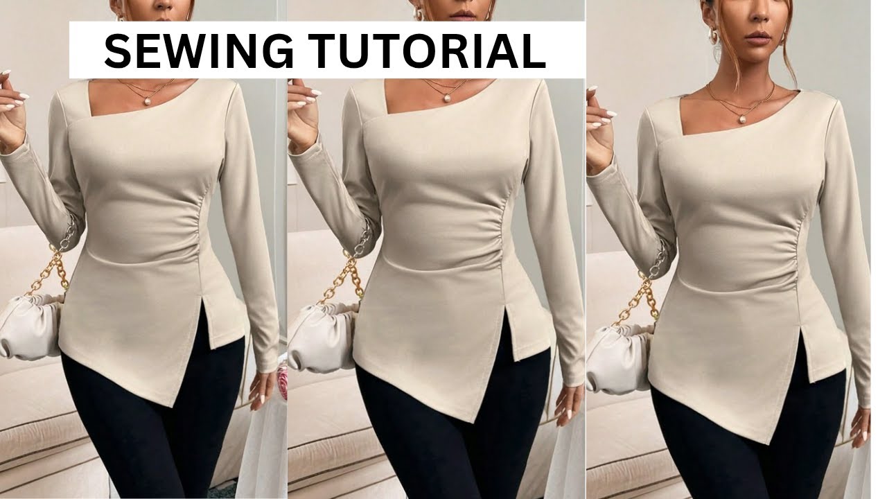 トップス eaphi CHECK ASYMMETRY BLOUSE Eaphi DOUBLE LINE CHECK ASYMMETRY BLOUSE HOW TO CUT AND SEW