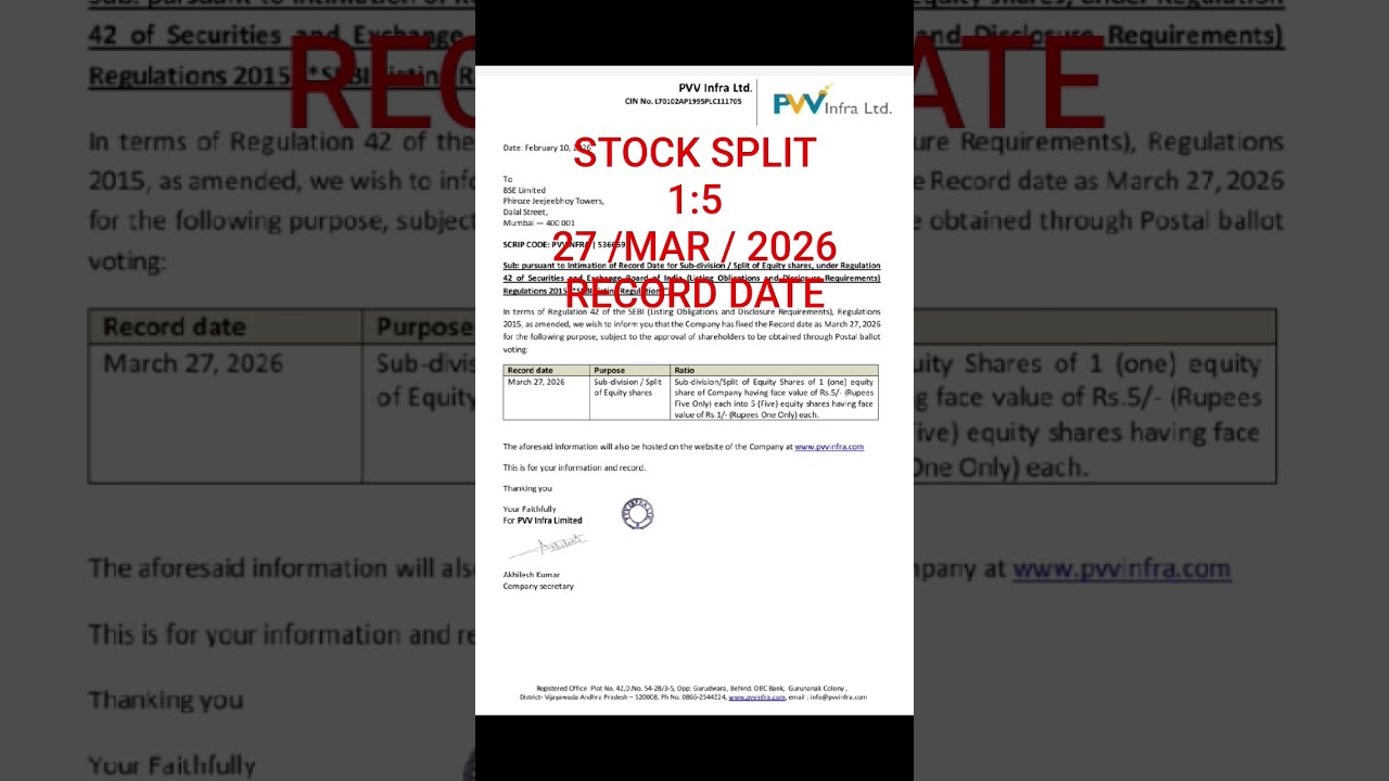 💥 1 SHARE = 5 SHARES 💥 PVV INFRA LTD share 