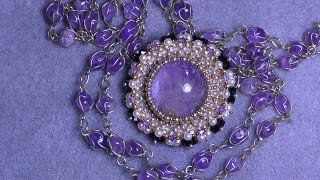 Tutorial: Beaded Embroidery New Chenille Bezel for Round Cabochon Part  2