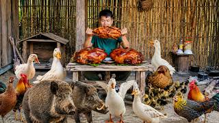 Primitive Survival Alone: Building a Bamboo Table and Cooking Giant Duck Meat
