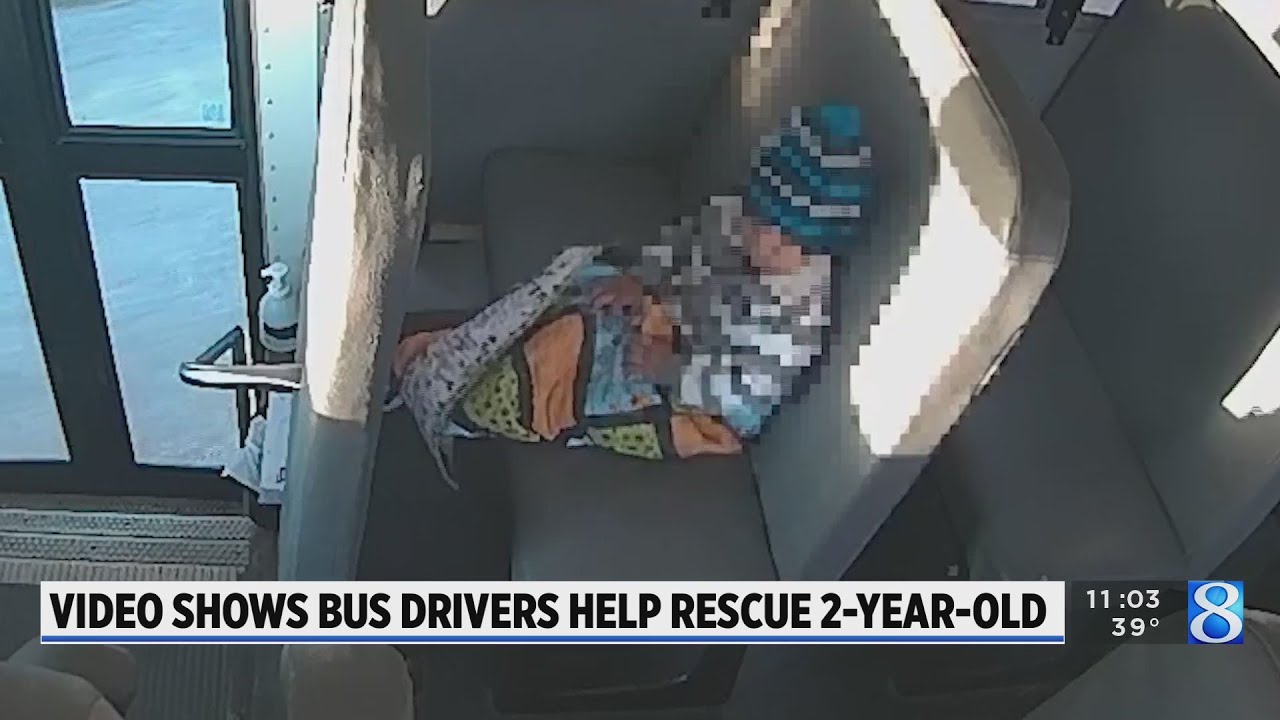Heroic rescue of baby caught on school bus camera - YouTube