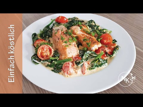 Video: Gebackener Lachs Mit Spinatsauce