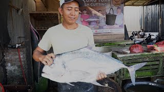 INDONESIA 🔪🔥 || AMAZING BIG TREVALLY FISH CUTTING IN FISH MARKET || EXPERT FISH CUTTER 2024