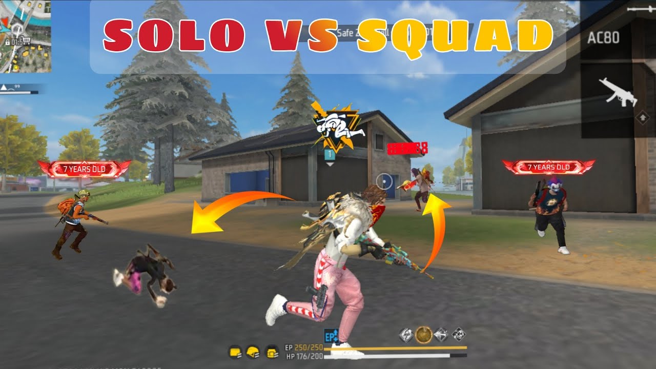 FREE FIRE GAME SOLO VS SQUAD 1 VS 4 NOOB VS PRO - YouTube
