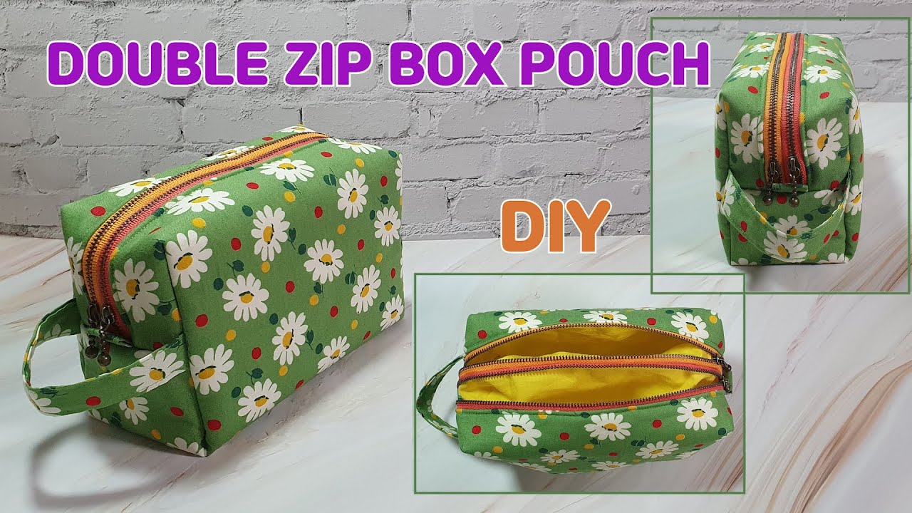 DIY DOUBLE ZIPPER POUCH BAG  TWO Zipper Box Pouch Tutorial