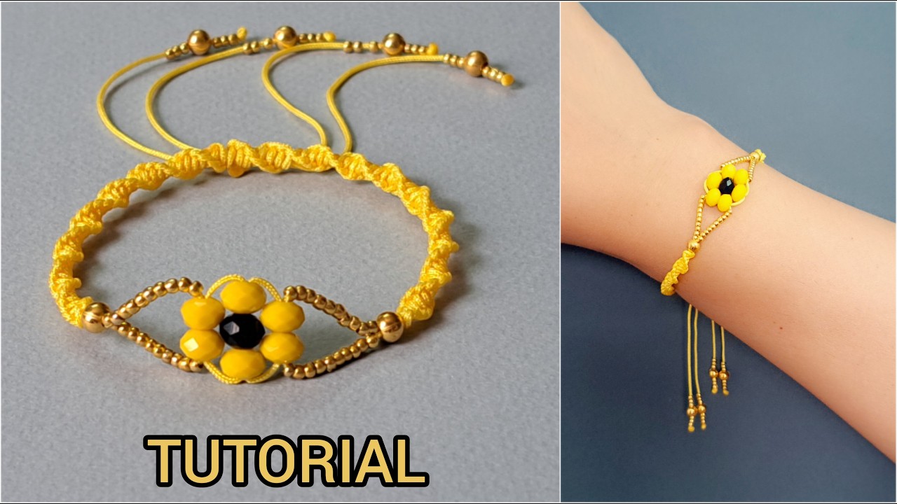 Блеск и узлы | Макраме-браслет с цветочным мотивом и сияющим кристаллом (DIY)