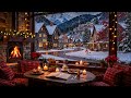 Christmas Village Jazz 🎄Soft Winter Jazz Music & Fireplace Café Ambience for Calm, Relax, Study