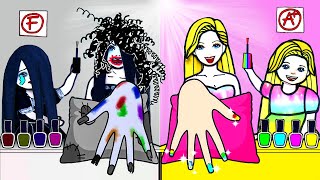 Mom! Let's Win Make up Contest - Rich Rapunzel Vs Poor Sadako Mother - Dolls Beauty Story & Crafts