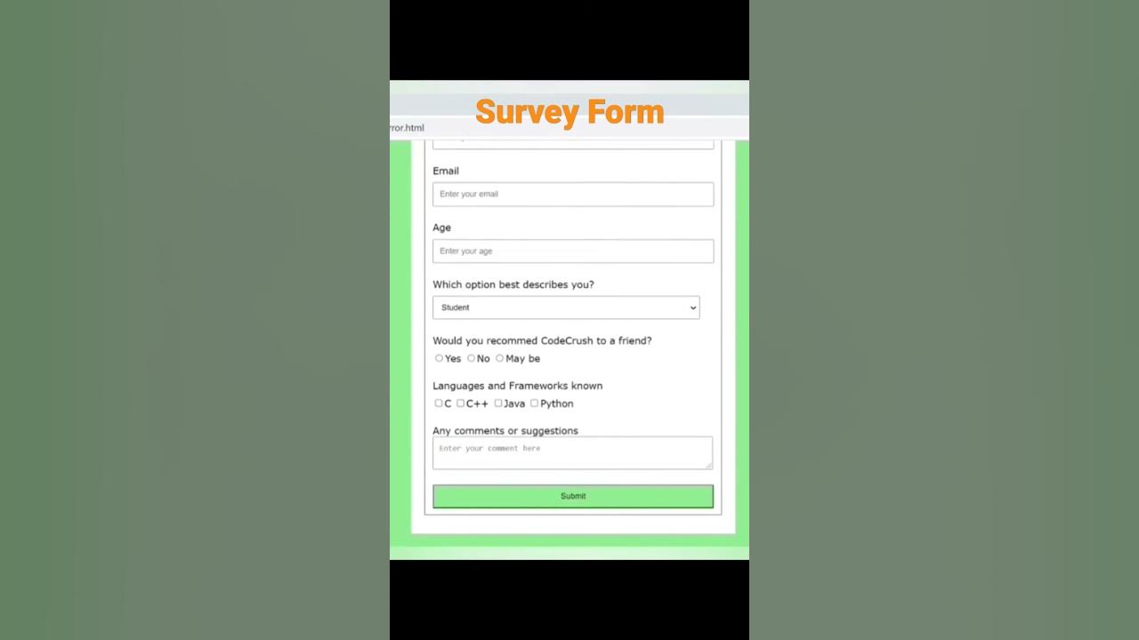 Survey Form Using Html | Create Website Using Html | How To Create ...
