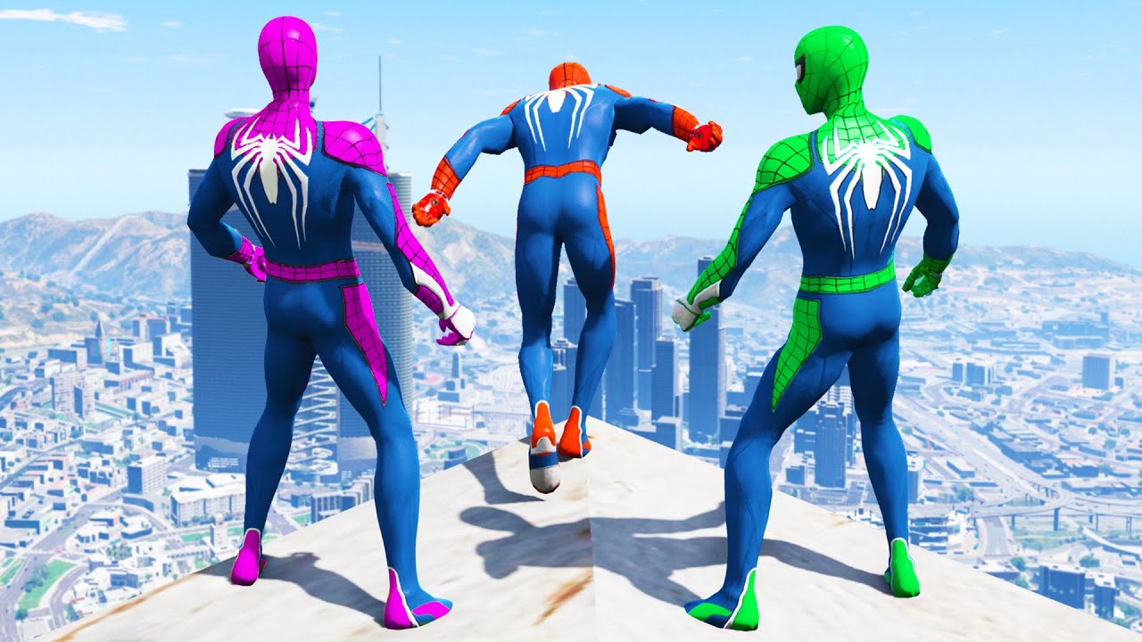 GTA 5 Rainbow Spiderman Jumping off Highest Buildings (Euphoria Physics Ragdolls) #36