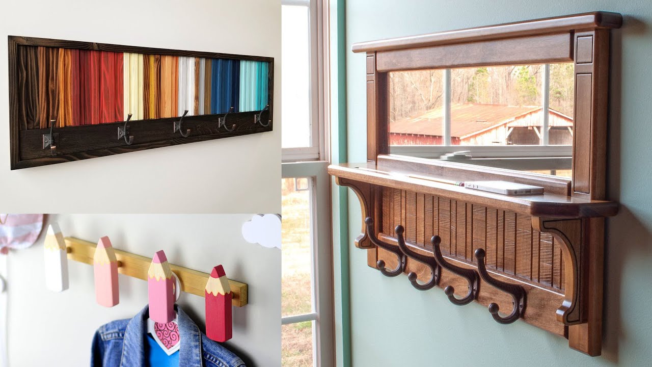 Wooden coat rack design ideas. Wall mounted with shelf | Entryway organizers