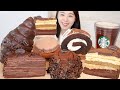 ASMR Starbucks Chocolate Dessert Mukbang 스타벅스 케이크 마카롱 빵 초코디저트 먹방 🍫 티라미수 크루아상 크레이프 Bread Cake Macaron