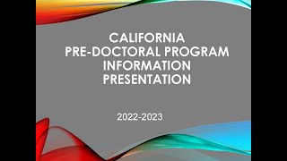 California Pre-Doctoral Scholarship Informational