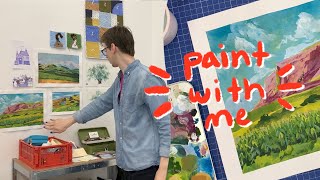 painting a gouache landscape | studio day as an art student