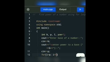 How to write a c++ program to find power of a number using for loop.