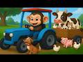 Monkey Funny🐒🚜Farmer Monkey Drives Tractor and Transports Ducks, Cows, Pigs and Radish to the Farm