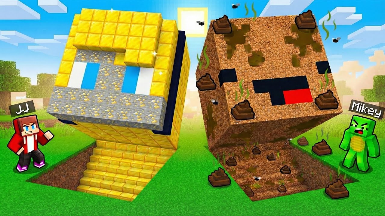 JJ and Mikey: RICH VS POOR HEAD BASE BATTLE in Minecraft - Maizen