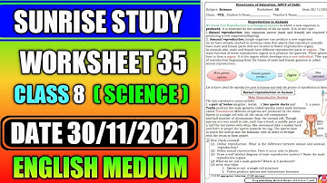 Worksheet no. 35 Date 30-11-2021 Class 8 th Subject - SCIENCE  (ENGLISH MEDIUM)