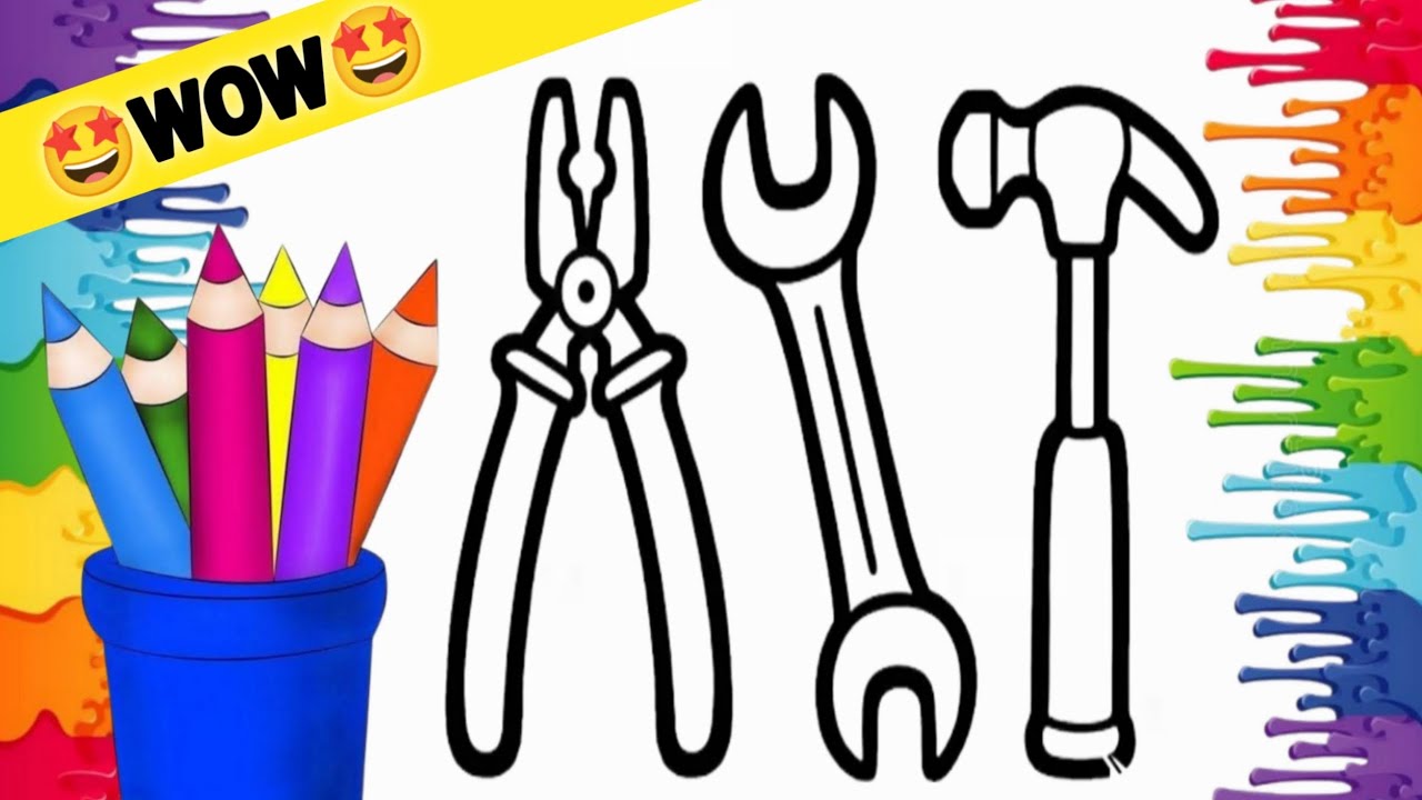 Pliers, wrench🔧, Hammer🔨Toy Hands Tools Drawing, painting &coloring for kids&Toddlers