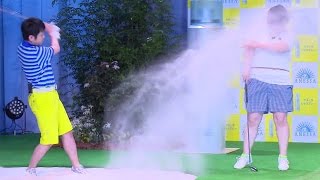 砂まみれ！ノンスタ・井上のバンカーショットでハリセン・近藤春菜が…「アネッサ UV スプレー」発売記念イベント3