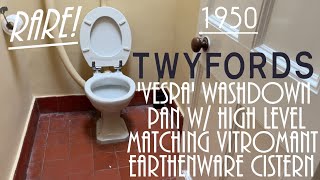 Rare!: 1950 Twyfords 'Vespa' Washdown Pan w/ Matching High Level 'Vitromant' Cistern