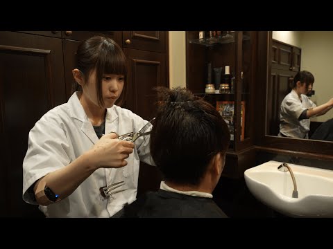 ASMR💈 Stylish haircut, exquisite facial massage and shaving by a cute female stylist