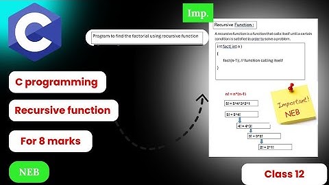 Recursive function in C | Class 12 Neb C programming | C programming for 8 marks