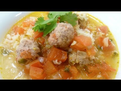 Receta de sopa de albóndigas con arroz y cilantro / Recipe soup with meatballs rice and cilantro