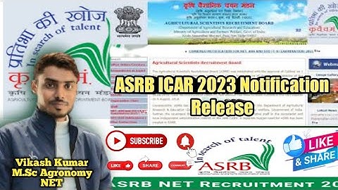 ASRB NET 2023 Notification Out ll ICAR NET 2023 Notification Out ll STO & SMS | ICAR NET Examination