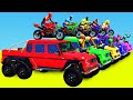 Novos Carros com Homem Aranha e Heróis! Desafio Spiderman de Super Motos Passam por Obstáculos GTA 5