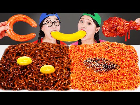 Mukbang 직접 만든 불닭볶음면 양념치킨 소세지 먹방 Fried Chicken Fire Noodles DONA 도나