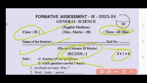 Ap 9th class Fa4 General Science question paper 2024 answers|9th Fa4 science question paper 2024