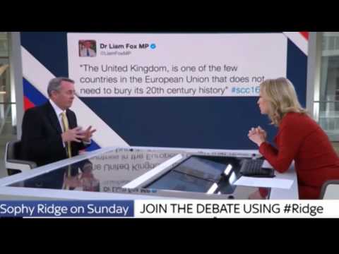 The disgraced Liam Fox denies sending Tweet while sitting in front of a giant picture of it