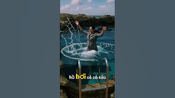 con đã tắm rất vui trong hồ bơi cá mập.