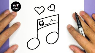 HOW TO DRAW A CUTE MUSIC NOTE, STEP BY STEP