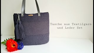 Tasche Häkeln aus Taxtilgarn und Leder Set