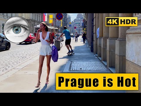 Prague is hot! Walking tour of tram streets in +35°C 🇨🇿 Czech Republic in 4k HDR ASMR