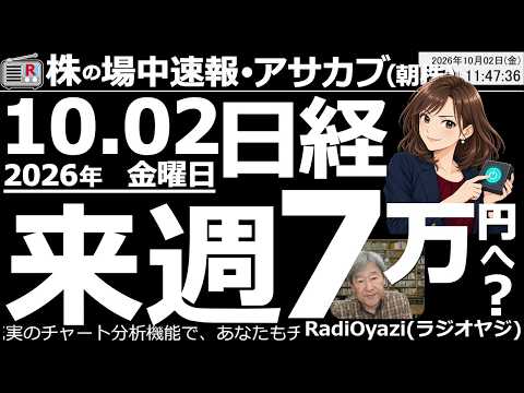 【朝株!(投資情報)】日経平均は急騰の反動もあって、600円ほどの調整(下落)。しかし一瞬、強気シグナル(R式・売りシグナル)が出るなど、強含みの動きを維持している。今日は電線が強い。日経来週7万円?