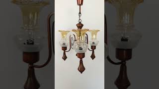 Vintage Amber Glass Chandelier / 1970s Yugoslavia Pendant Light / Mid Century Modern Ceiling Lamp