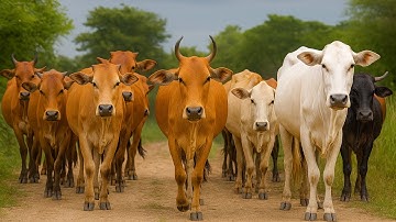 Aktivitas Pengembala Sapi lembu jinak, Suara Sapi Moo, Kerumunan Sapi Lucu Berjalan menuju kandang