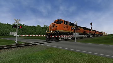"READ DESCRIPTON" BNSF Z train passes Railroad crossing. [Open Rails]
